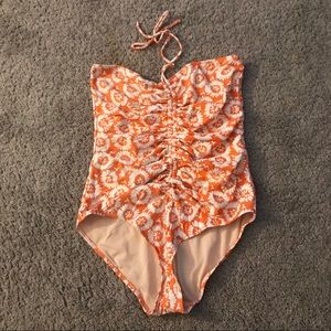 Le Weekend Orange Ruched One Piece Swimsuit